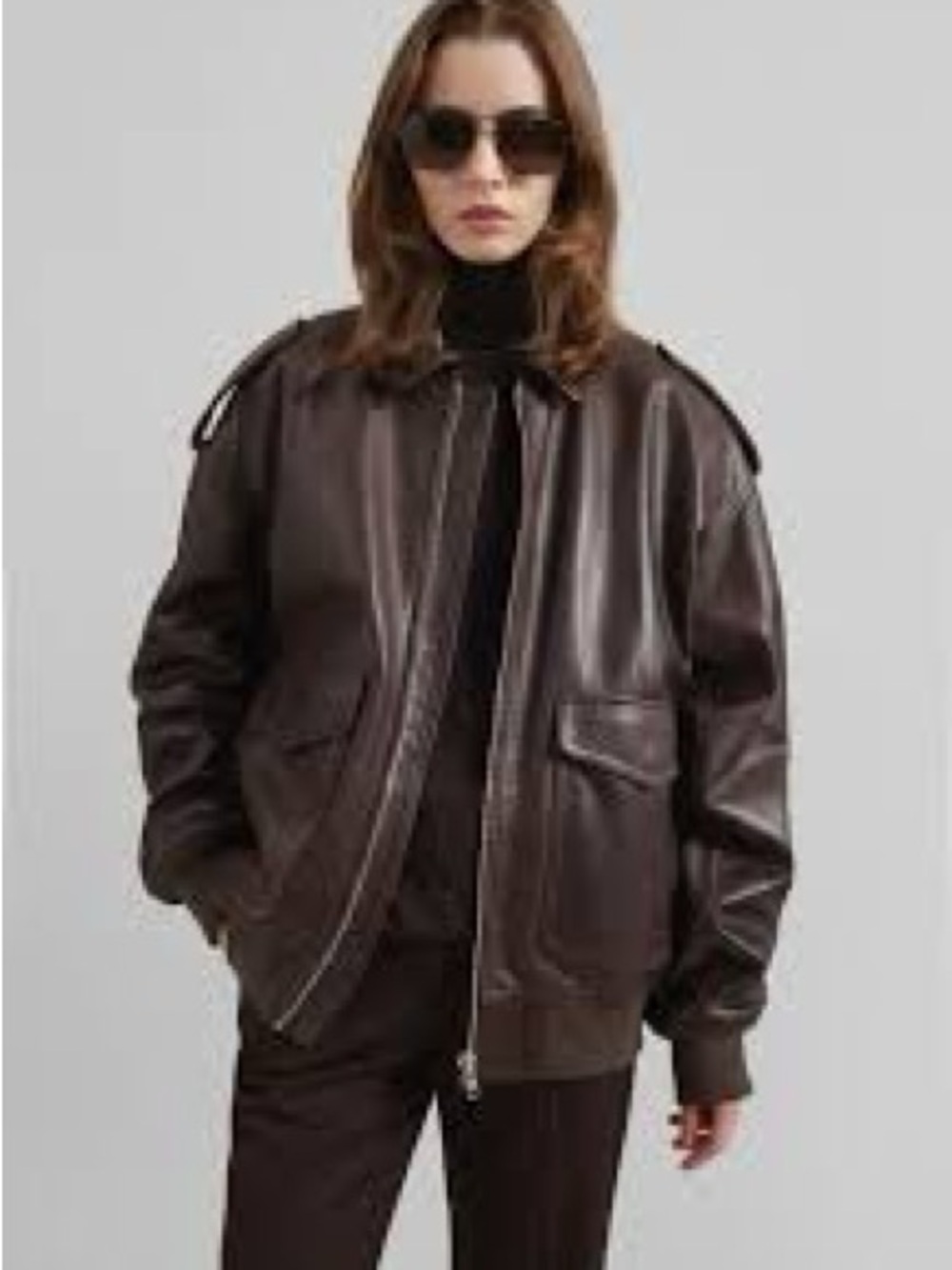 The Frankie Shop VIPER LEATHER JACKET - BROWN
